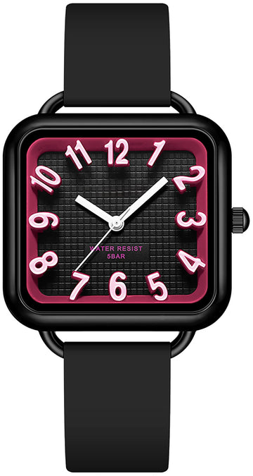 Findtime Women Watch 3D Designer Big Arabic Numbers Square Dial Easy to Read Watches Colorful Silicone Strap Reloj para Mujer